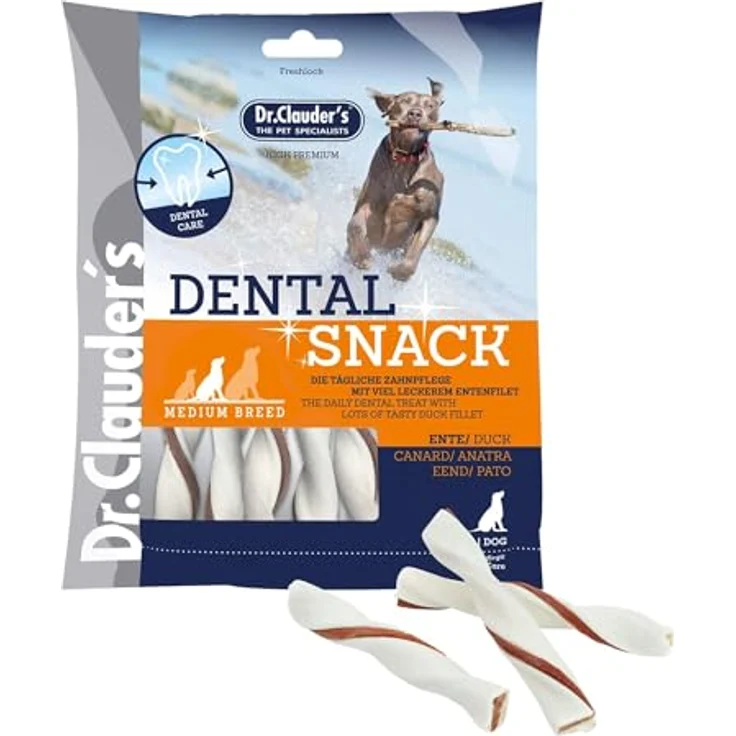 Dr.Clauder's Dental Snack Medium Breed, Bissfeste Kaustange aus 100% Fleisch für kleine bis mittelgroße Hunde, Zuckerfrei, 170g Ente – Bild 1