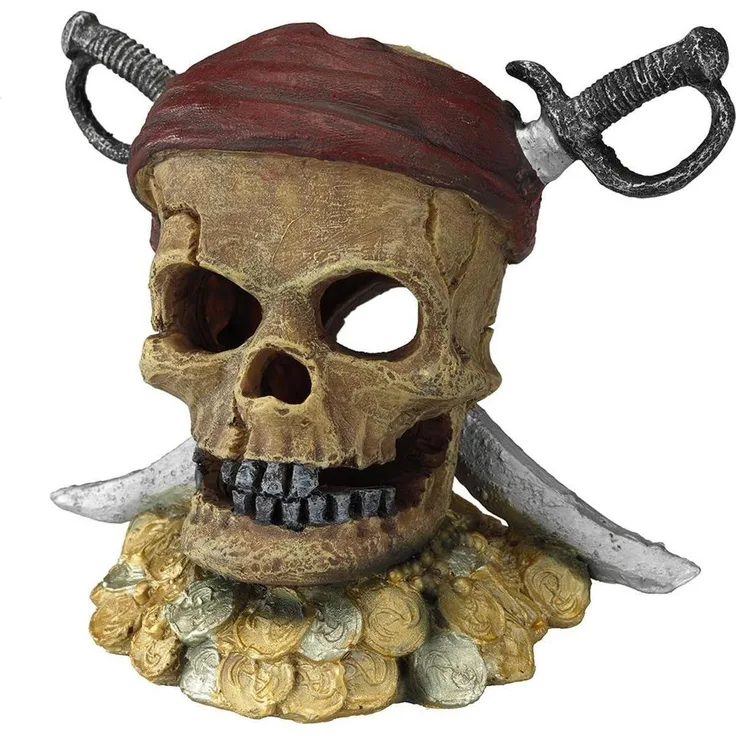 EBI Aqua Della Pirate Skull Sword Head, Aquarium Dekoration aus Polyesterharz, 20 cm hoch, stabil und langlebig