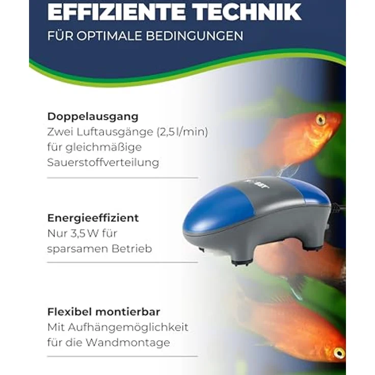 HOBBY Bubble Air Pump 300, Luftpumpe für Aquarien 100–300 l, 3,5 W, 2 × 2,5 l/min Förderleistung, leise, vibrationsarm, für Süß- & Meerwasseraquarien – Bild 3