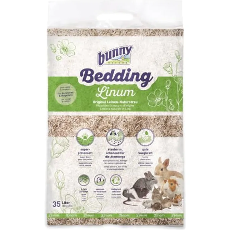 bunnyNature Bedding Linum 35l, Natur-Leinenstreu mit hoher Saugkraft, umweltfreundlich und bis zu 14 Tage Geruchskontrolle