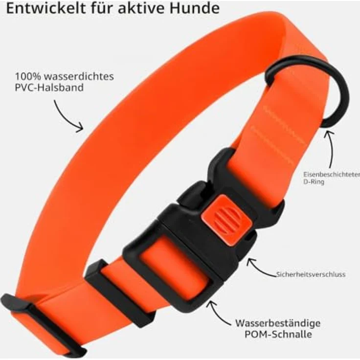 CollarDirect Wasserdichtes Hundehalsband, Verstellbar aus Silikon & Kunststoff, Geruchsresistent, Leicht zu Reinigen, Sicherheitsverschluss, Orange, L (35-45 cm) – Bild 2