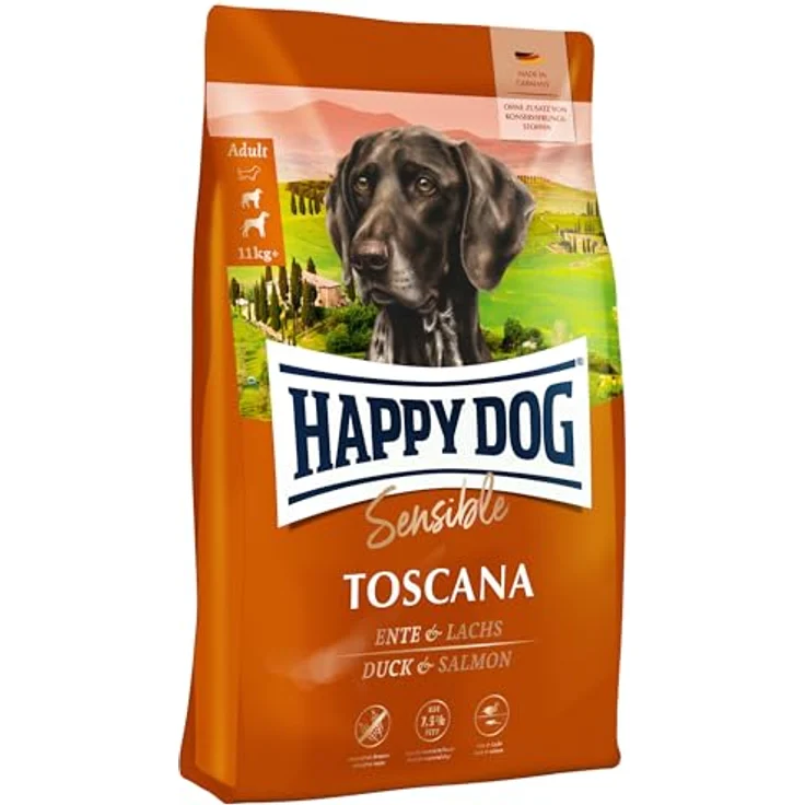 Happy Dog 03539 Sensible Toscana, Hunde-Trockenfutter mit Ente und Lachs für ausgewachsene Hunde, 1 kg, ohne künstliche Zusatzstoffe, Made in Germany – Bild 1