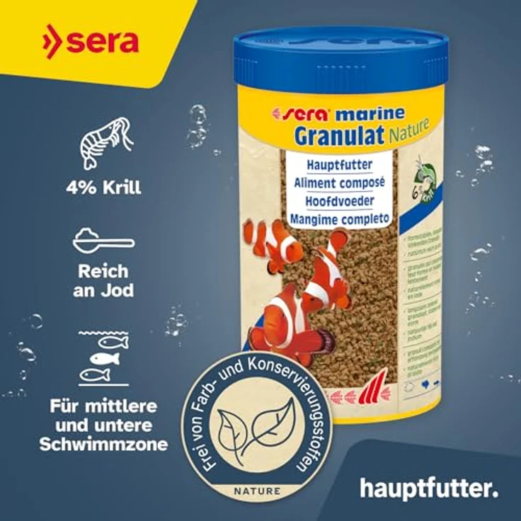 sera marine Granulat Nature 250 ml, Hauptfutter für Meerwasserfische mit hoher Verwertbarkeit und natürlichen Inhaltsstoffen – Bild 2