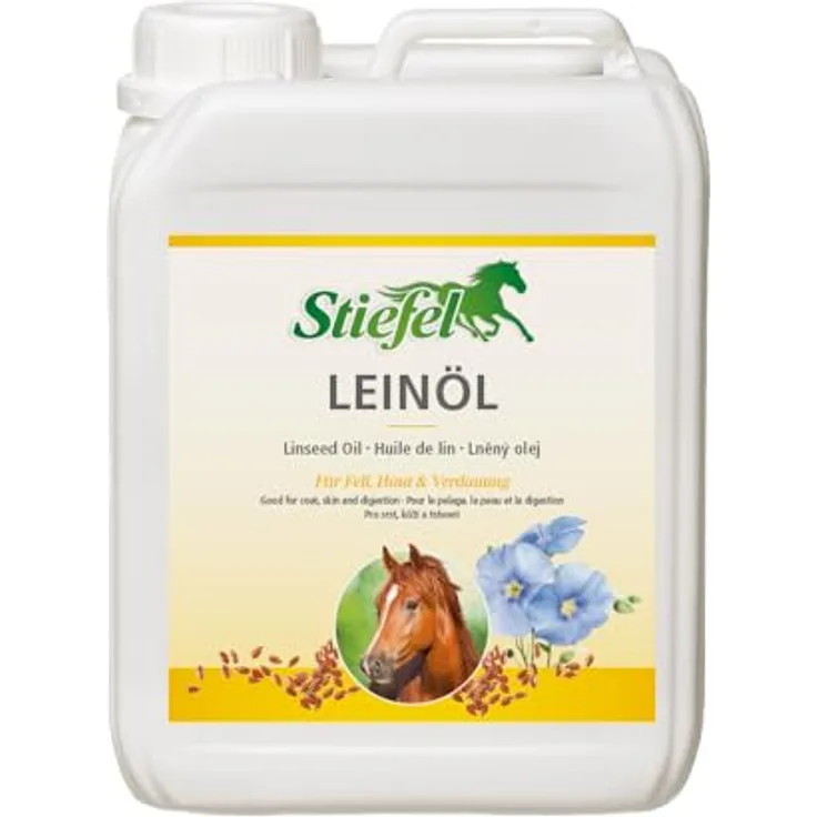 Stiefel Leinöl für Pferde, 100% naturreines kaltgepresstes Öl zur Unterstützung von Fellwechsel, Verdauung & Haut, flüssig, 5l