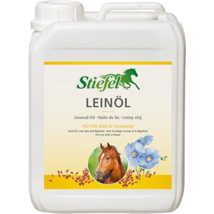 Stiefel Leinöl für Pferde, 100% naturreines kaltgepresstes Öl zur Unterstützung von Fellwechsel, Verdauung & Haut, flüssig, 5l – Bild 1