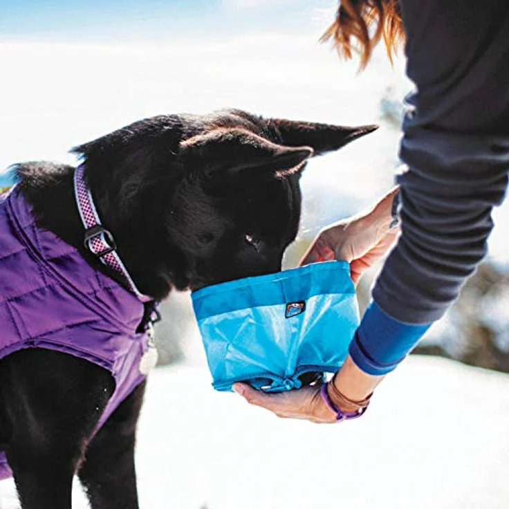 Kurgo zusammenklappbarer Futter- und Wassernapf für Hunde, mit Karabinerhaken, 1,4 L Kapazität, blau, PVC- und BPA-frei – Bild 4