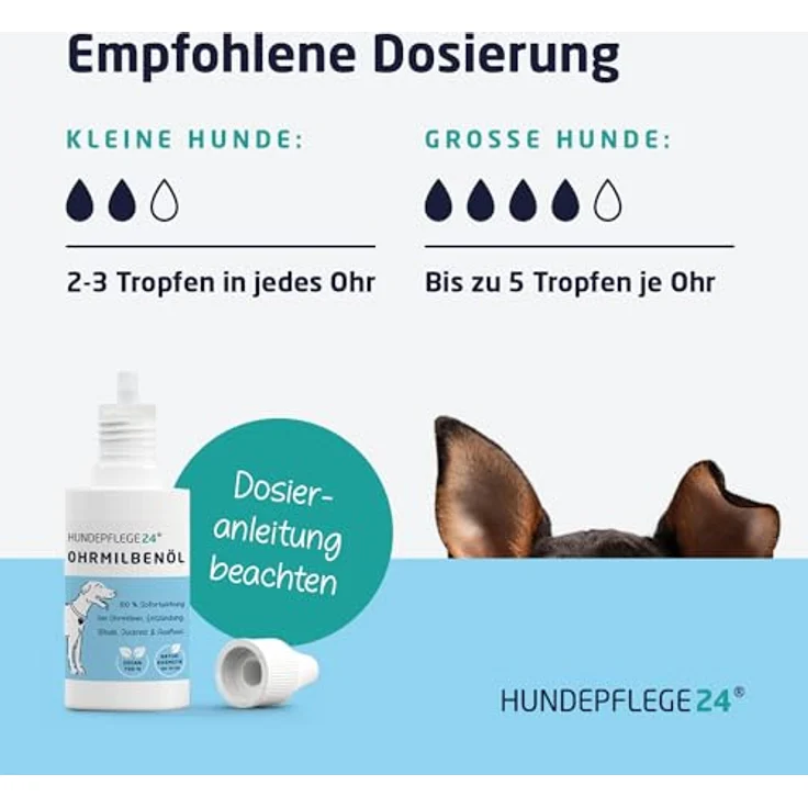 Hundepflege24 Ohrmilbenöl für Hunde, 2 x 50 ml, natürliche Ohrentropfen gegen Ohrmilben, Juckreiz und Ohrenentzündung – Bild 4