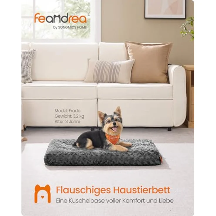 Feandrea Hundebett, 75 x 50 cm, weiche Polsterung aus PV-Plüsch mit Rosendesign, waschbar und rutschfest – Bild 2