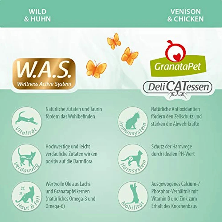 GranataPet DeliCatessen Adult Wild & Huhn, 9 kg, Getreidefreies Katzen-Trockenfutter mit Lachsöl und Granatapfelkernen – Bild 6