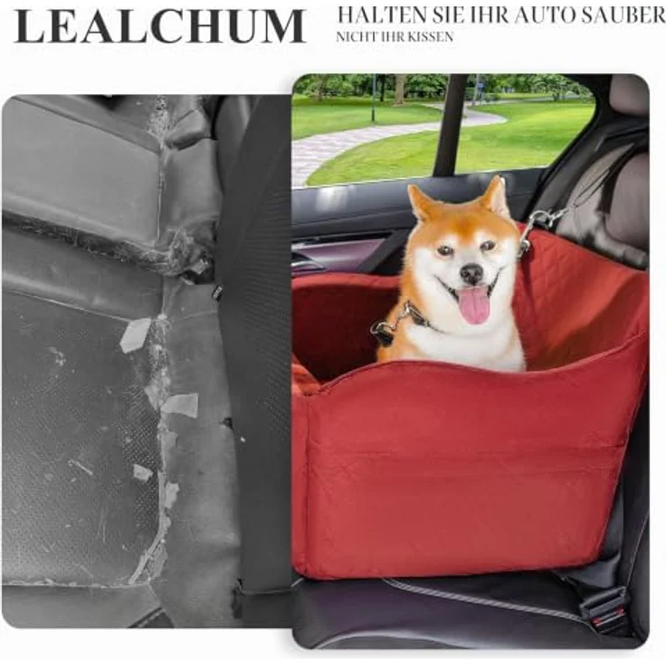 Lealchum Haustier-Autositz für große Hunde, Memory-Schaum, rutschfester Stoff, zwei Sicherheitsleinen, rot, groß – Bild 5