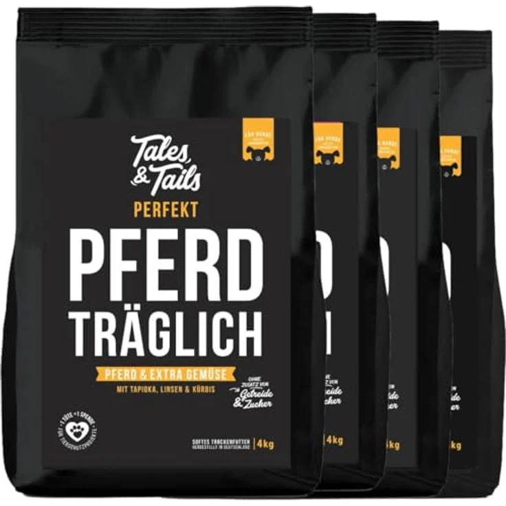 Tales & Tails Halbfeuchtes Trockenfutter für Hunde, Getreidefrei, Pferd (4kg, 4er Pack) - Hohe Akzeptanz & Verträglichkeit, Monoprotein, Nährstoffreich – Bild 1