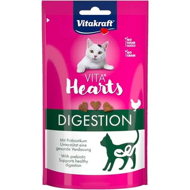 Vitakraft Vita Hearts Digestion Huhn, weiche Katzensnacks mit Präbiotikum, 40g – Bild 1