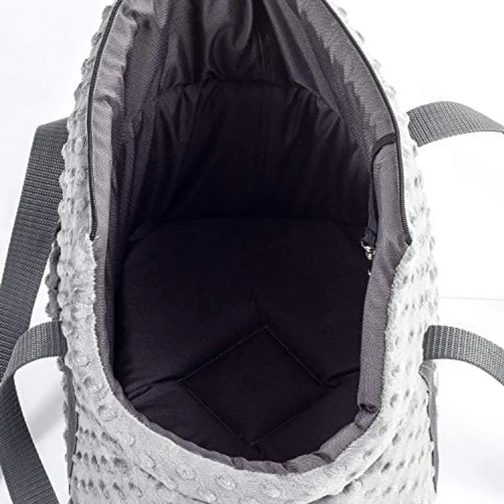 BOUTIQUE ZOO Hundetasche, Welpentasche Grau (Minky), XS bis 3 kg, Tragetasche mit abnehmbarer Holzeinlage und Sicherheitsgurt – Bild 4