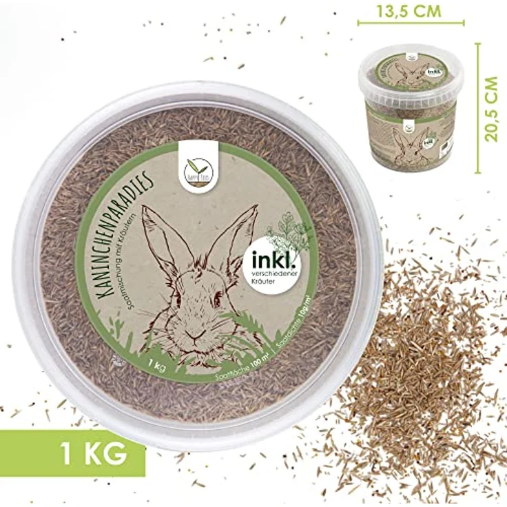 HappySeed Kaninchenwiese Samen, 1kg Saatgut für vitaminreiche Kleintierernährung, Pflegeleicht und ganzjährige Anzucht – Bild 2