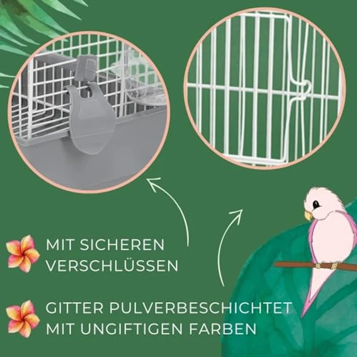 GarPet Vogel Transportbox, kleiner Reisevogelkäfig für Wellensittiche, tragbar mit stabilem Metallgitter und Zubehör – Bild 3