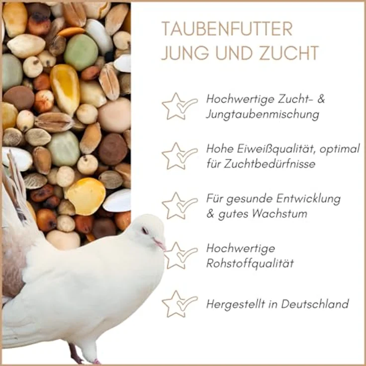 Supravit JUNG & ZUCHT, Taubenfutter 25kg für Zuchttauben und Jungvögel, hochwertige Körnermischung mit klein körnigem Perl-Mais für alle Rassen – Bild 2