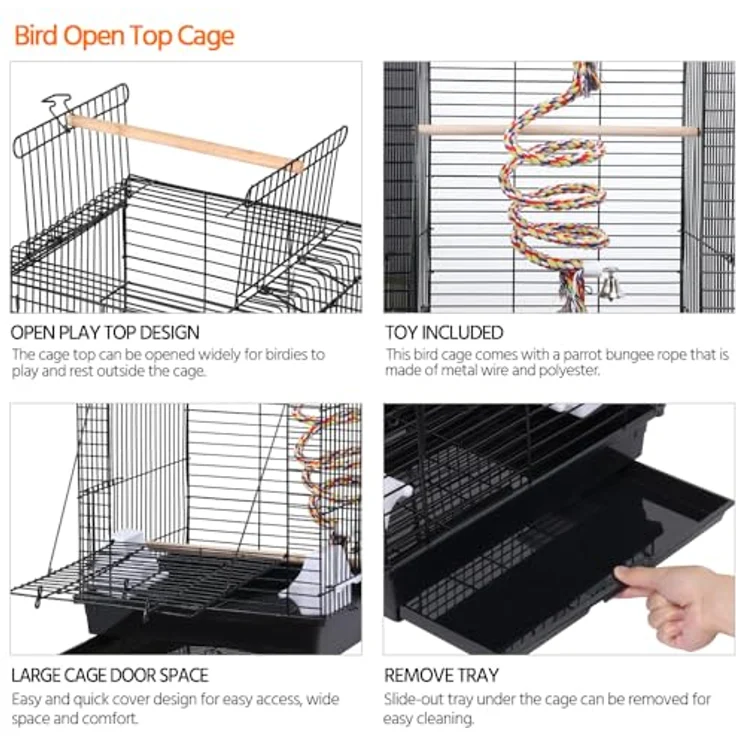 Yaheetech Vogelkäfig mit Dach, 40 x 40 x 58 cm, für Wellensittiche und Nymphensittiche, inklusive Vogelspielzeugen, schmutzresistente Wanne, verschließbare Tür – Bild 5