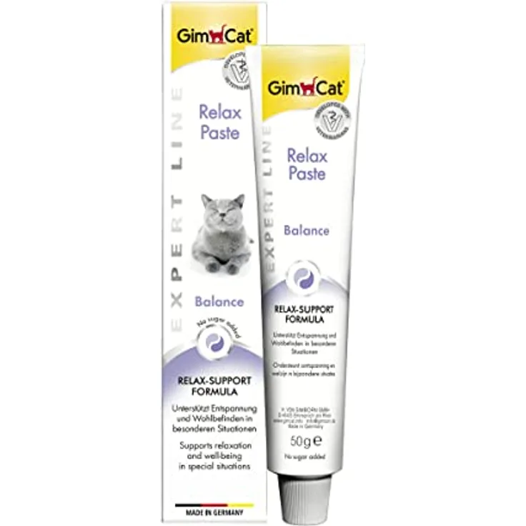GimCat Relax Paste 50 g, Katzenfutter mit Eschscholtzienkraut, L-Tryptophan und Vitamin B-Komplex, laktosefrei und ohne Zusatzstoffe