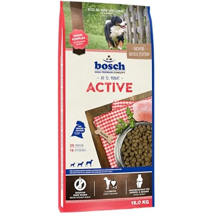bosch HPC Active, Hundetrockenfutter für aktive Hunde, 1 x 15 kg, Geflügel, weizenfrei, zuckerfrei, mit L-Carnitin und Muschelextrakten – Bild 1