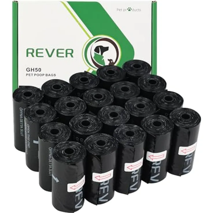 REVER GH50 Hundekotbeutel, 300 Stück, 33x23 cm, reißfest und parfümfrei, schwarz