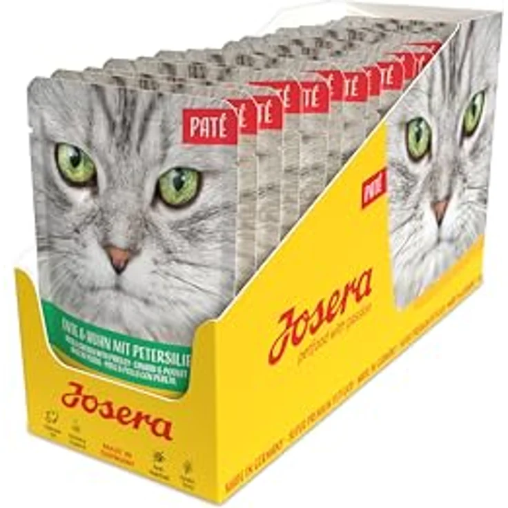 JOSERA Paté Ente & Huhn mit Petersilie, Premium Nassfutter für Katzen, getreidefrei, mit Lachsöl, 16 x 85 g im Frischebeutel – Bild 1