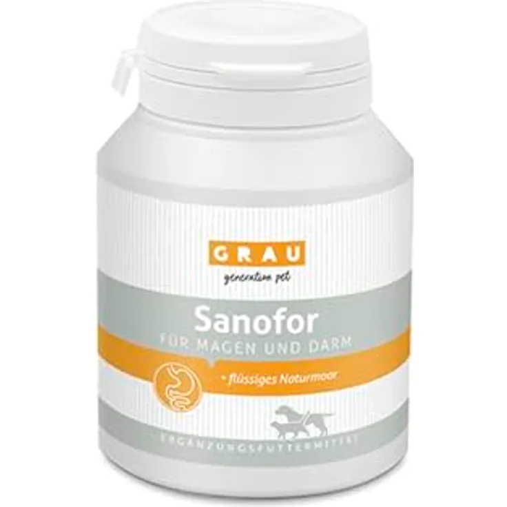 GRAU Sanofor Magen-Darm, Ergänzungsfuttermittel für Hunde, Katzen und Nager, 150 g, unterstützt gesunde Darmflora mit naturreinem Moor
