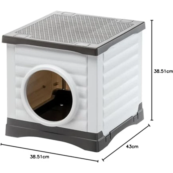 Ferplast PETVILLA 50, Hundehütte & Katzenzwinger aus recyceltem Kunststoff, wetterfest, 38,5 x 43 x h 38,5 cm – Bild 5