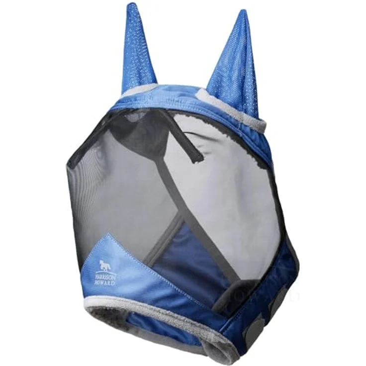 Harrison Howard CareMaster Pro Luminous Pferde Fliegenmaske, UV-Schutz mit Fleece-Polsterung und Ohrenschutz, Marineblau, Größe M – Bild 2