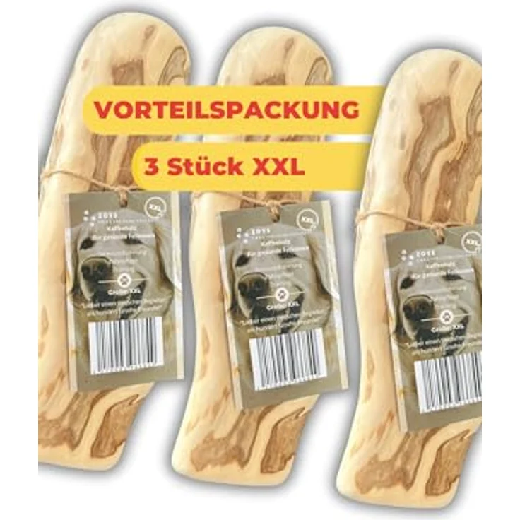 ZOYS Kaffeeholz für Hunde, 3er VORTEILSPACKUNG XXL, natürlicher Kauknochen für Zahnreinigung und Zahngesundheit, robust und risikoarm – Bild 1