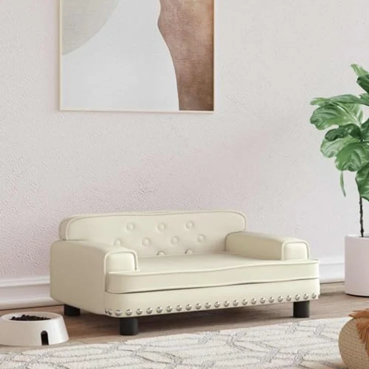 vidaXL Hundekorb Hundebett Creme 70x45x30 cm Kunstleder Körbchen Hundesofa – Bild 3