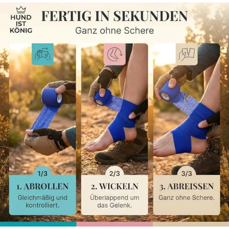 HUND IST KÖNIG Verband selbstklebend, elastische Fixierbinde 10cm/5cm, 12x4,7m wasserabweisend und atmungsaktiv für Mensch & Tier – Bild 4