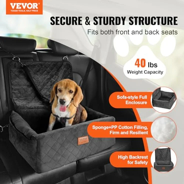 VEVOR Hunde Autositz, 600x500x670mm, für kleine bis mittelgroße Hunde bis 18kg, schwarz, mit Aufbewahrungstasche und ansteckbarer Sicherheitsleine – Bild 2