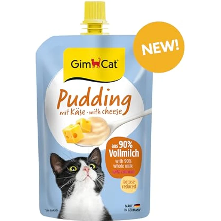 GimCat Pudding mit Käse, cremiger Katzensnack mit Kalzium, laktosereduziert, Made in Germany, 100 g Quetschbeutel – Bild 2