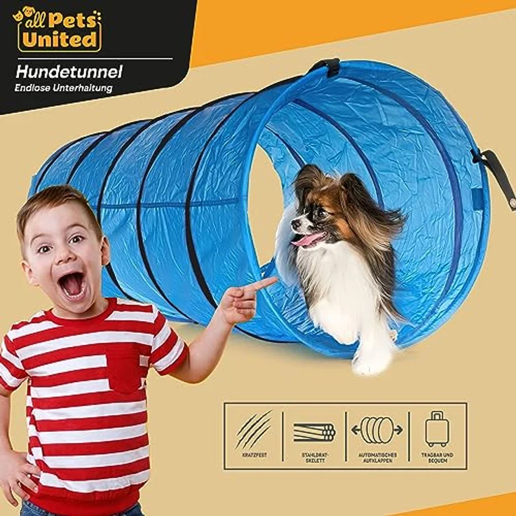 GOODS+GADGETS Hunde Agility Tunnel, Spieltunnel 500 x 60 cm, inkl. Heringe und Transporttasche, wasserfest und langlebig – Bild 3