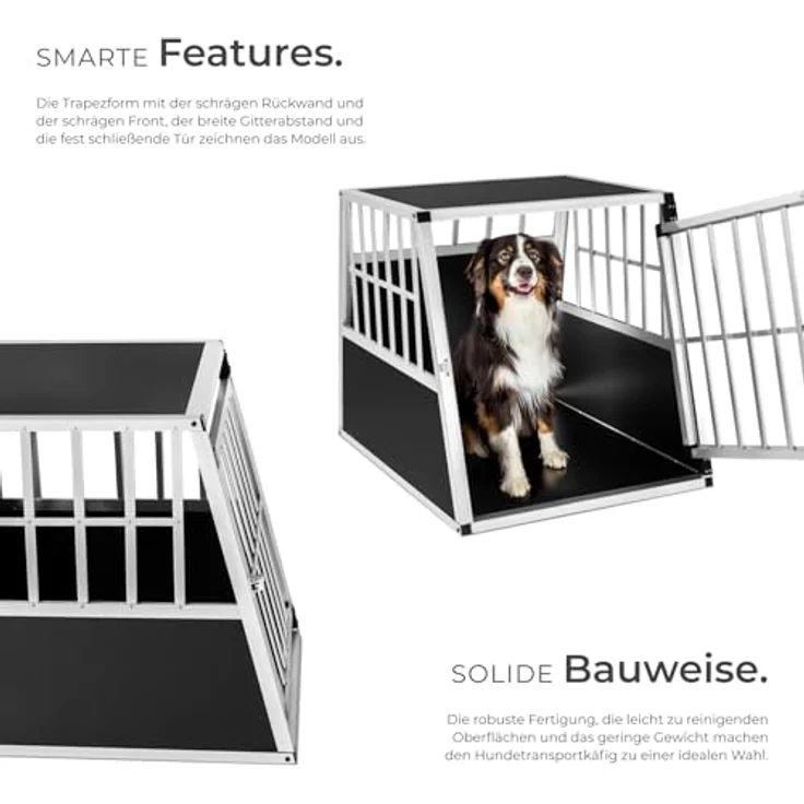 tectake® Hundebox Auto, Aluminium Transportbox mit schräger Rückwand, leicht und stabil, für Kombifahrzeuge, 66x90x69,5cm – Bild 3