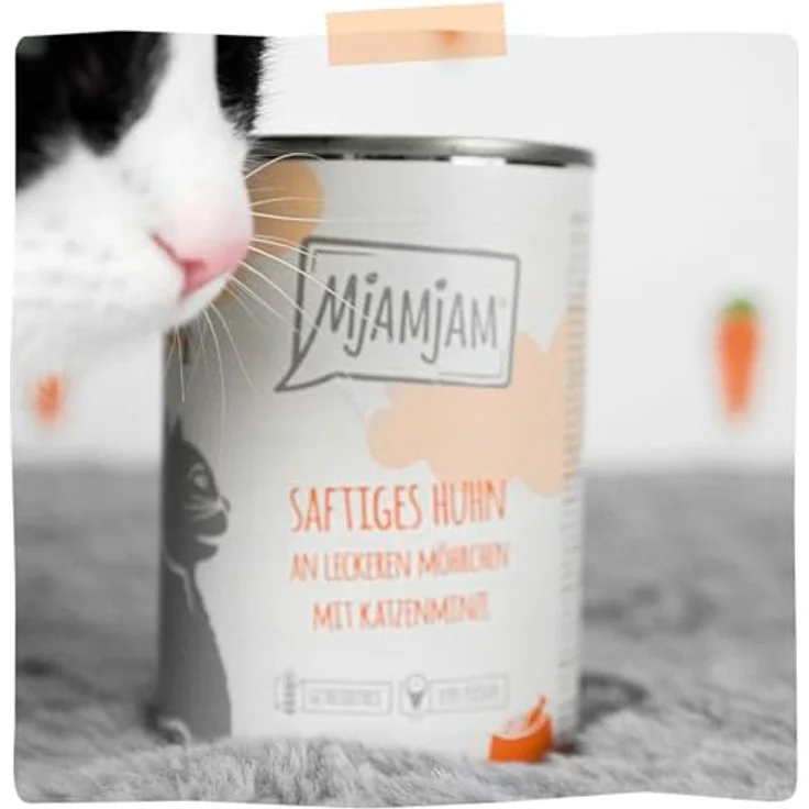 MjAMjAM Katzen-Nassfutter, 6 x 800 g, saftiges Huhn mit leckeren Möhrchen, glutenfrei und ohne Zuckerzusatz – Bild 6
