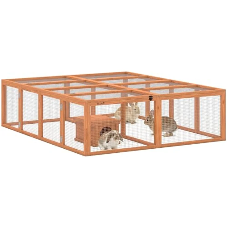 PawHut Kleintierstall Kaninchenstall für 2-4 Zwergkaninchen, Holz mit 2 Türen, Unterschlupfhaus, 180,4x150x48 cm, Orange – Bild 1
