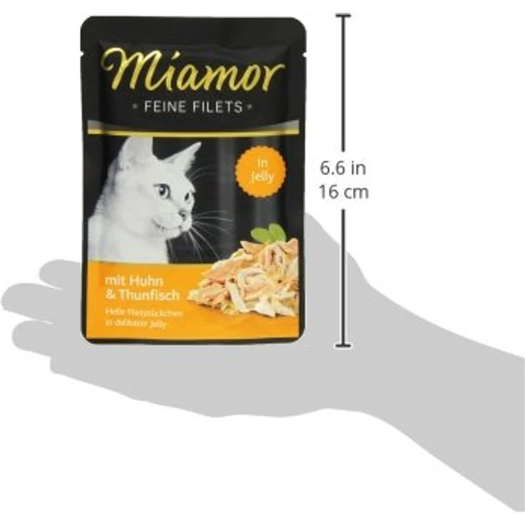 Miamor Feine Filets in Jelly Huhn & Thun, leicht verdauliches Katzen-Nassfutter ohne Innereien, 24x100g – Bild 2
