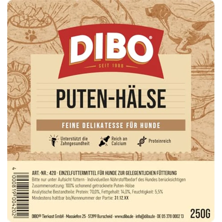 DIBO Puten-Hälse, 250g, natürliche Hundesnacks ohne chemische Zusätze, Qualitätsfutter aus deutscher Herstellung – Bild 4