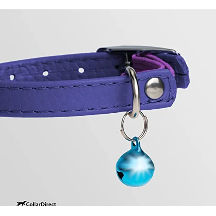 CollarDirect Leder Katzenhalsband, Sicherheitshalsband mit elastischem Gurt und Glocke, Violett, 20-28 cm – Bild 3