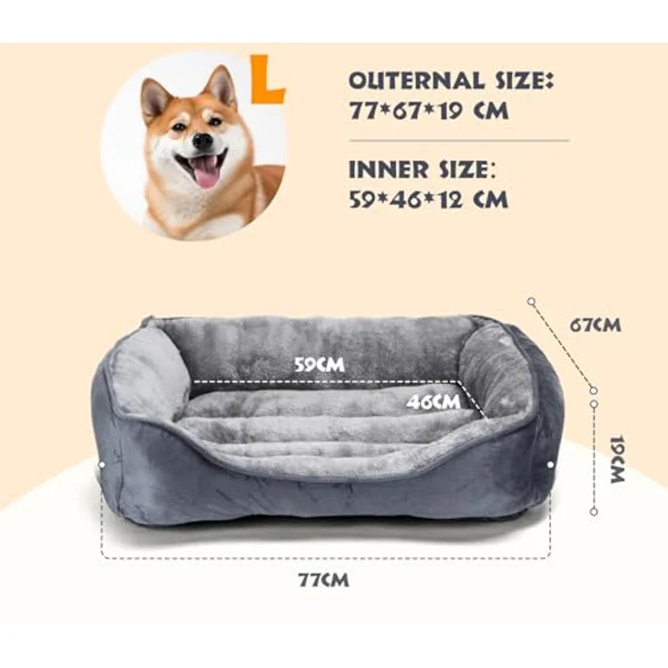 Nobleza Hundebett L, 77x67cm, Rutschfestes Hundekorb mit weicher Faserfüllung, waschbar für große Hunde und Katzen – Bild 3