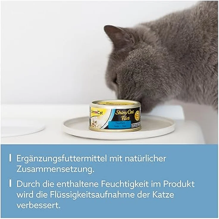 GimCat ShinyCat Filet Thunfisch, Katzenfutter mit 64% Thunfisch, ohne Zuckerzusatz, 48 Dosen (48 x 70 g) – Bild 3
