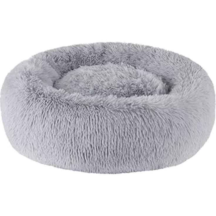 BVAGSS Hundebett Rund Donut, Flauschiges und Waschbares Plüsch Haustierbett für Kleine bis Große Hunde und Katzen, Ø 70 cm, Hellgrau – Bild 1