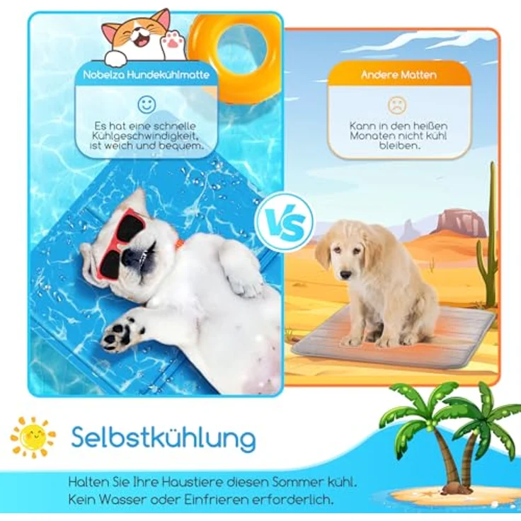 Nobleza Kühlmatte für Hunde und Katzen, selbstkühlend mit ungiftigem Gel, 90x50cm, Blau, L – Bild 2