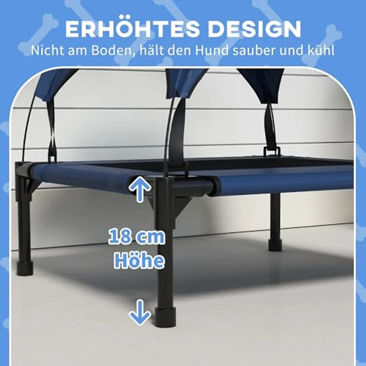 PawHut Tierbett mit Baldachin, Outdoor Hundeliege mit Dach, Atmungsaktiv, Oxford, für kleine und mittelgroße Hunde Dunkelblau Oxford 76 x 61 x 69,5 cm – Bild 7