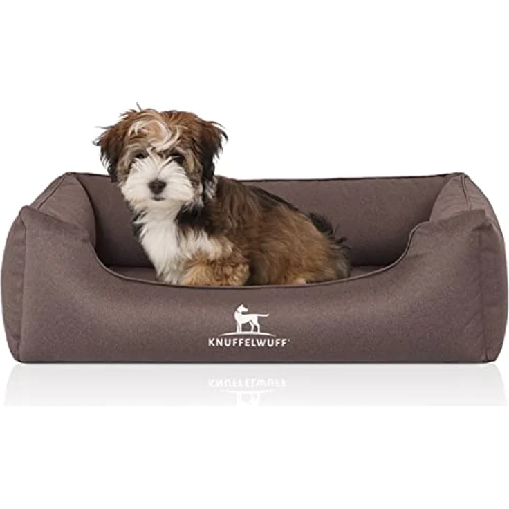 Knuffelwuff Orthopädisches Hundebett Leon, wasserabweisend, Velours, S 70 x 50 cm, graubraun, abnehmbarer und waschbarer Bezug, für große, mittelgroße und kleine Hunde – Bild 1