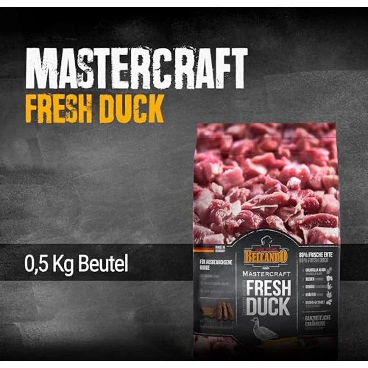 BELCANDO MASTERCRAFT Hundefutter trocken Fresh Duck, 500g, getreidefreies Trockenfutter mit 80% frischem Entenfleisch, für alle Rassen, Made in Germany – Bild 2