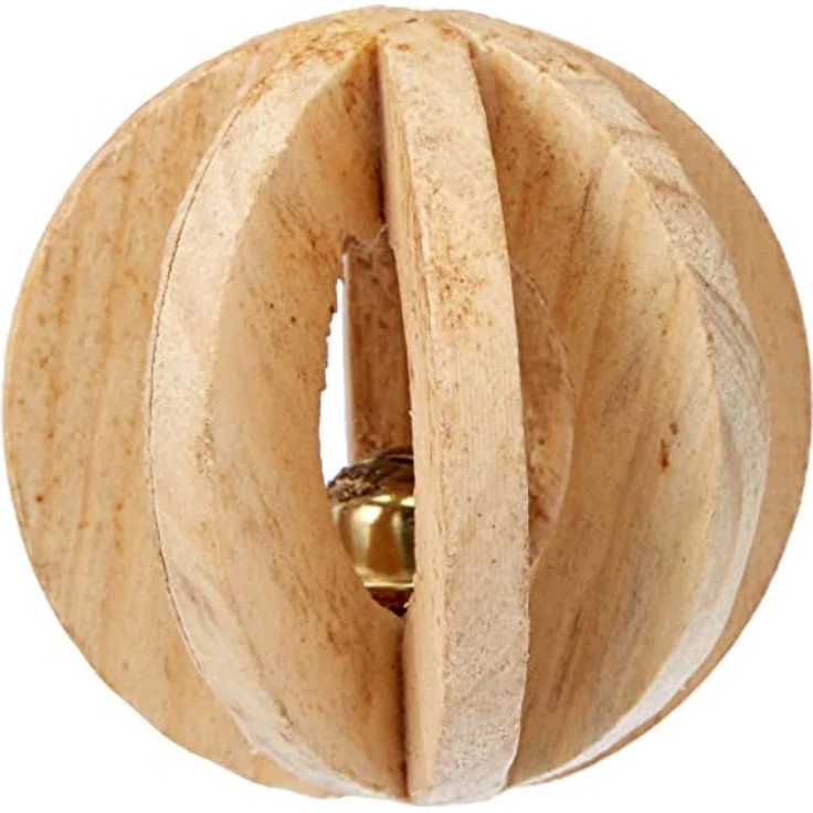 Trixie 6187 Lamellenholzball mit Glocke, ø 6 cm, 100 % natürliche Materialien für Kaninchen und Meerschweinchen – Bild 2