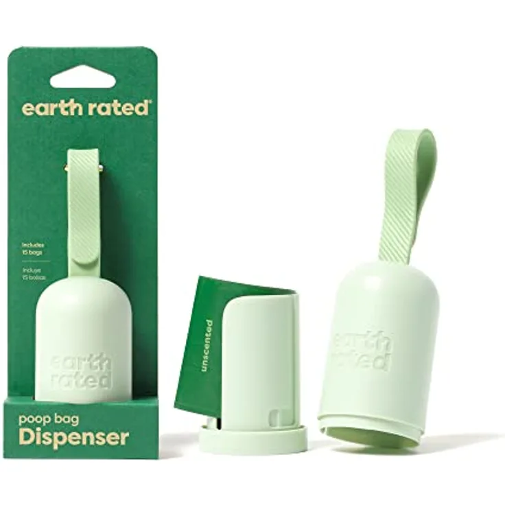 Earth Rated Kotbeutelspender Set, haltbar und auslaufsicher mit 15 unparfümierten Beuteln, grün