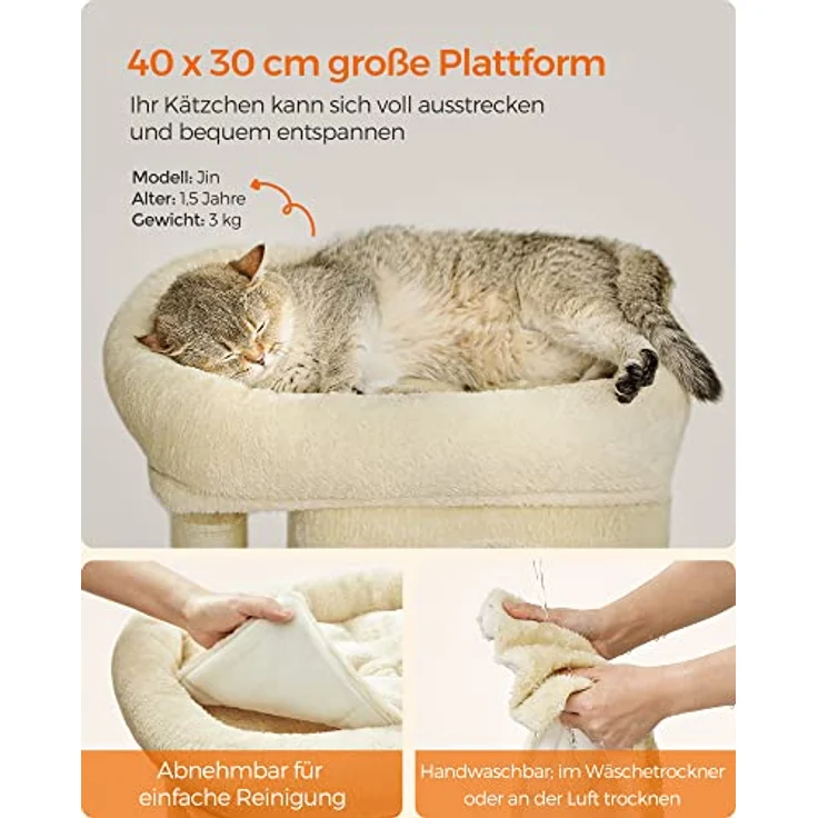 Feandrea Kratzbaum klein PCT611M01, 67 cm Katzenbaum für Kätzchen bis 3 kg, große Plattform, 2 Höhlen, Sisalstämme, beige – Bild 4